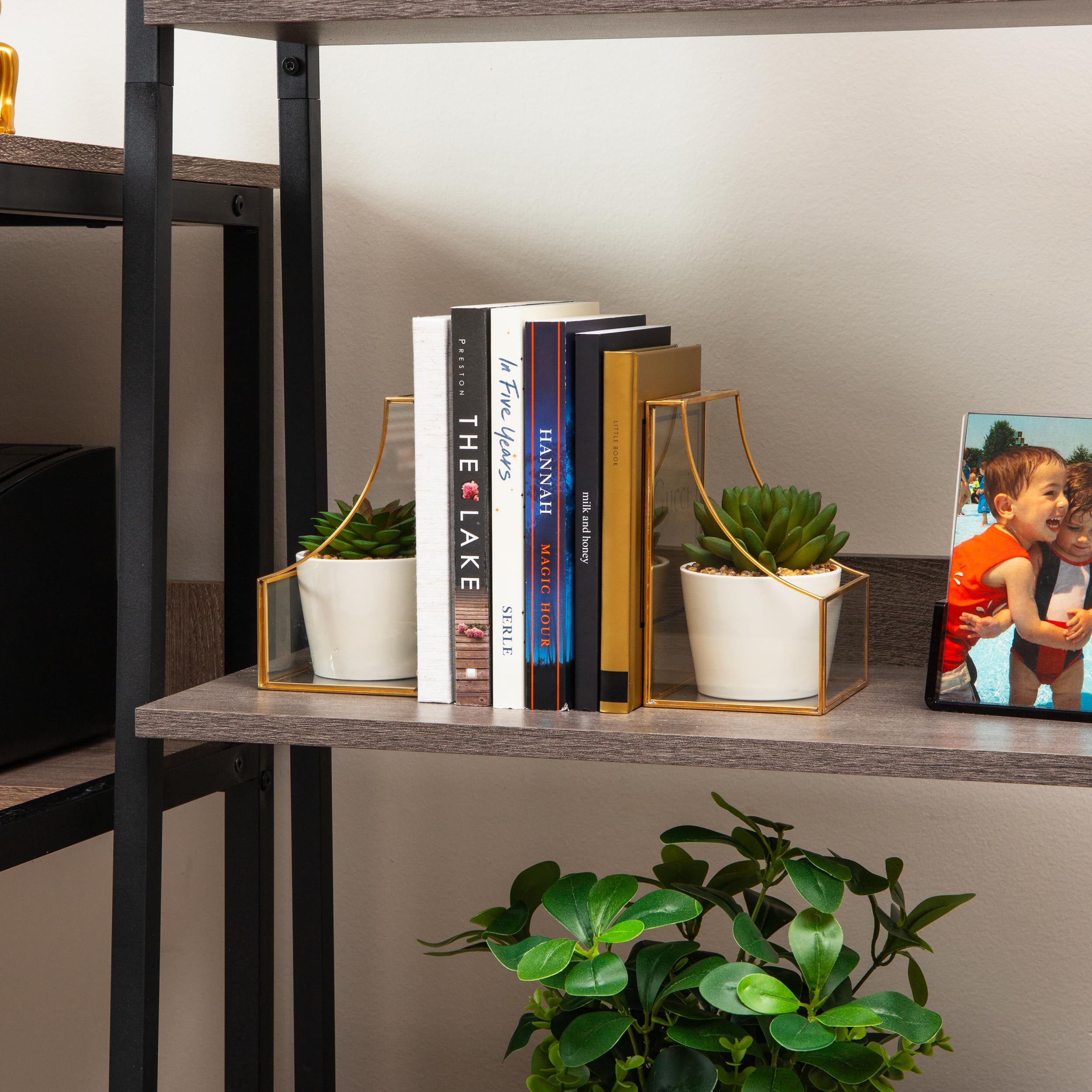 Mind Reader Fermalibri decorativi, contemporanei, libri, riviste, decorazione per ufficio, ufficio, metallo, set di 2, oro