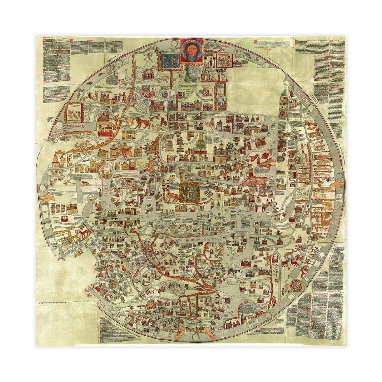 Carte du monde médiévale Ebstorfer décoration murale vintage toile WCYB 61x61cm