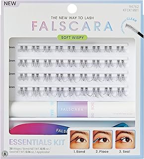 Clear Band False Eyelashes, Lash Extension Kit, Feathery & Wispy, Natural Volume, 8mm-10mm-12mm, Includes Bond & Seal, Precision Applicator & 36 Lash Clusters