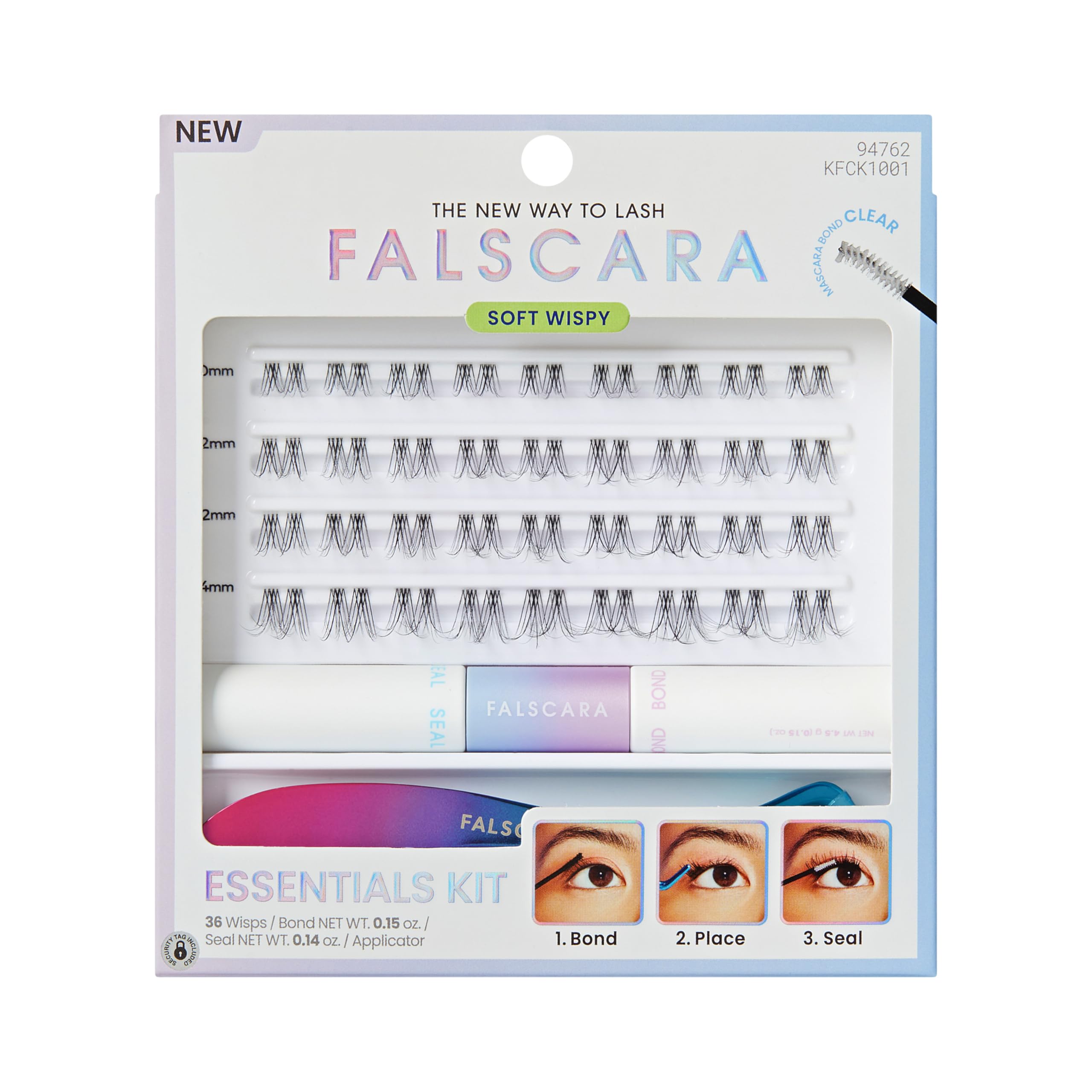 FALSCARA Clear Band False Eyelashes Lash Extension Kit Feathery Wispy Natural Volume 8mm-10mm-12mm Includes Bond Seal Precision Applicator