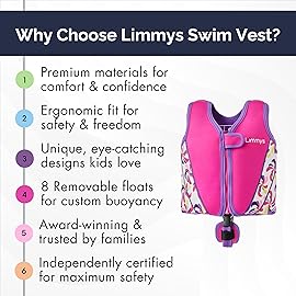 Limmys Premium Kids Swim Vest - Toddler Swim Jacket and Buoyancy Swimming Aid - Modern Design Swimming Vest for Boys, Girls and Babies - Drawstring Bag Included