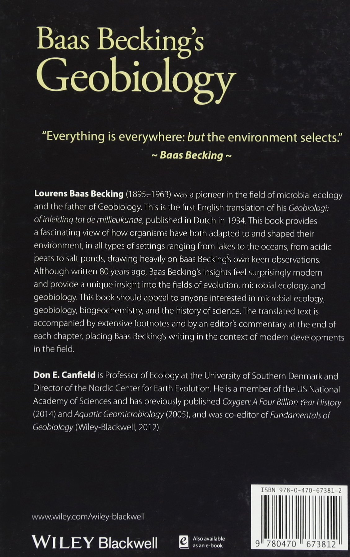 Baas Becking's Geobiology: Or Introduction to Environmental Science