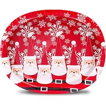 50 Count Christmas Oval Paper Plates, 10" x 12.5" Large Disposable Dinner Serving Platters for Holiday Xmas Dinnerware Table Decorations