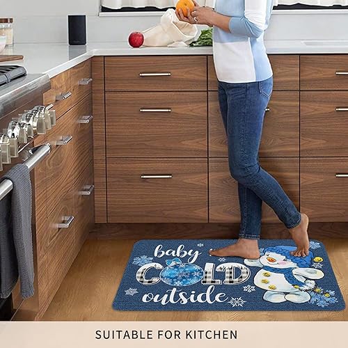 Miniatura 4 de Tapete decorativo de Navidad con diseño de muñeco de nieve para puerta de exterior, tapete de bienvenida con copos de nieve, azul, para invierno,