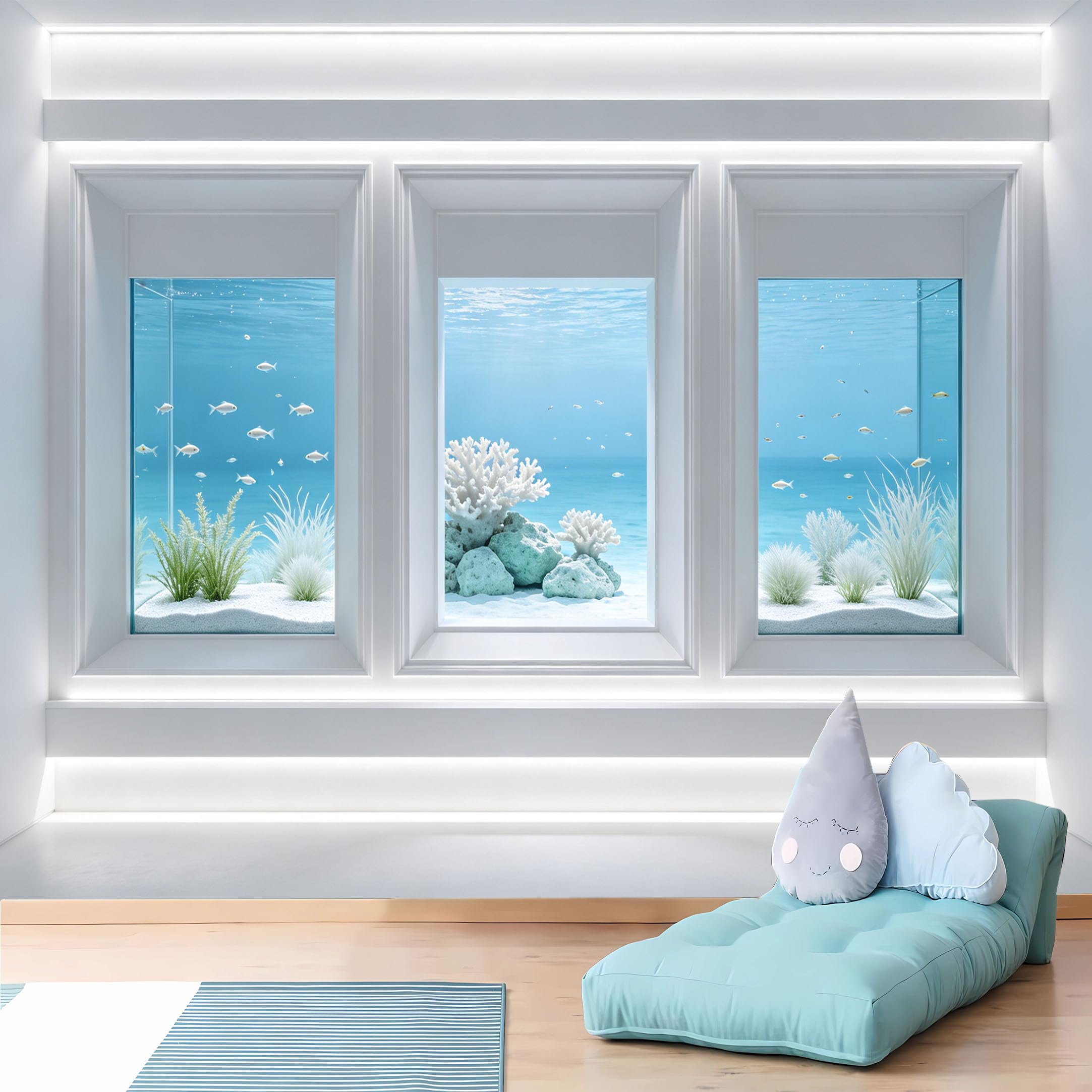 Custom Size Wall Murals White Niche Underwater View Wall Murals Ocean Wallpaper Vivid Self-Adhesive Removable Wallpaper for Living Room Bedroom