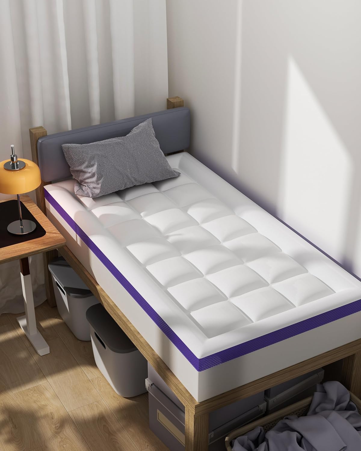 Dual Layer Memory Foam Twin XL Mattress Topper - 2 Inch Gel Egg Crate Foam and 2 Inch Cooling Pillow Top Cover Rayon, Twin Extra Long College Dorm Support - Image 9