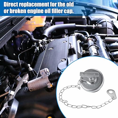 Miniatura 3 de uxcell Tapa universal de llenado de aceite de motor de 2 pulgadas con cadena para motores N14 L10 M11 ISM Deisel
