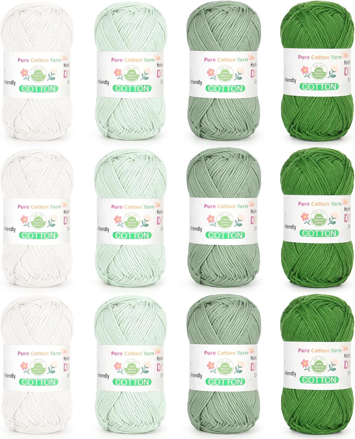 Katech 1OO% Cotton Yarn for Crocheting & Knitting–12-Color of 137 Yards/1.76 oz Baby Cotton Yarn Sport Weight CYC #2-Soft & Breathable-Ideal for Dishcloths, Baby Clothes, Potholders(G)