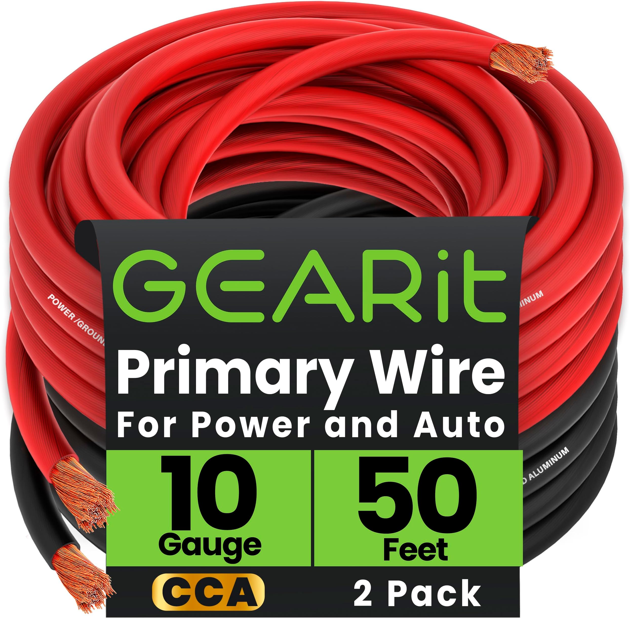 GEARit 10 Gauge Wire CCA 50 Ft Each-Black/Red(100 Feet Total) 10 AWG Ground Power Wire Battery Cable for Automotive,Car Audio Speaker,Welding,Lighting,Trailer Harness,Electrical