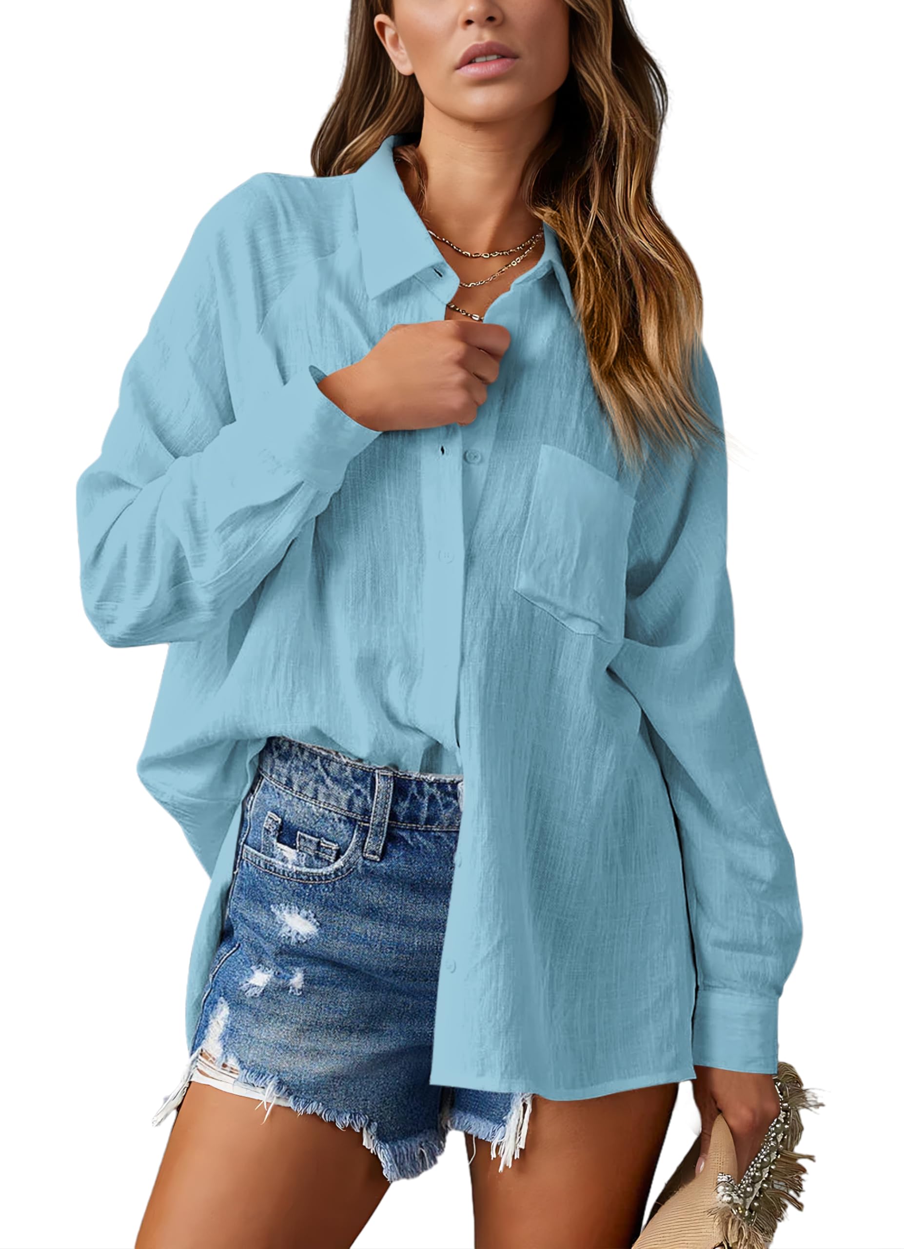 NONSAR Damen Bluse Elegant V-Ausschnitt Hemd Bluse Langarm Causal Lässige Hemden Fahion Oberteile Tunika Elegant Tops mit Tasche