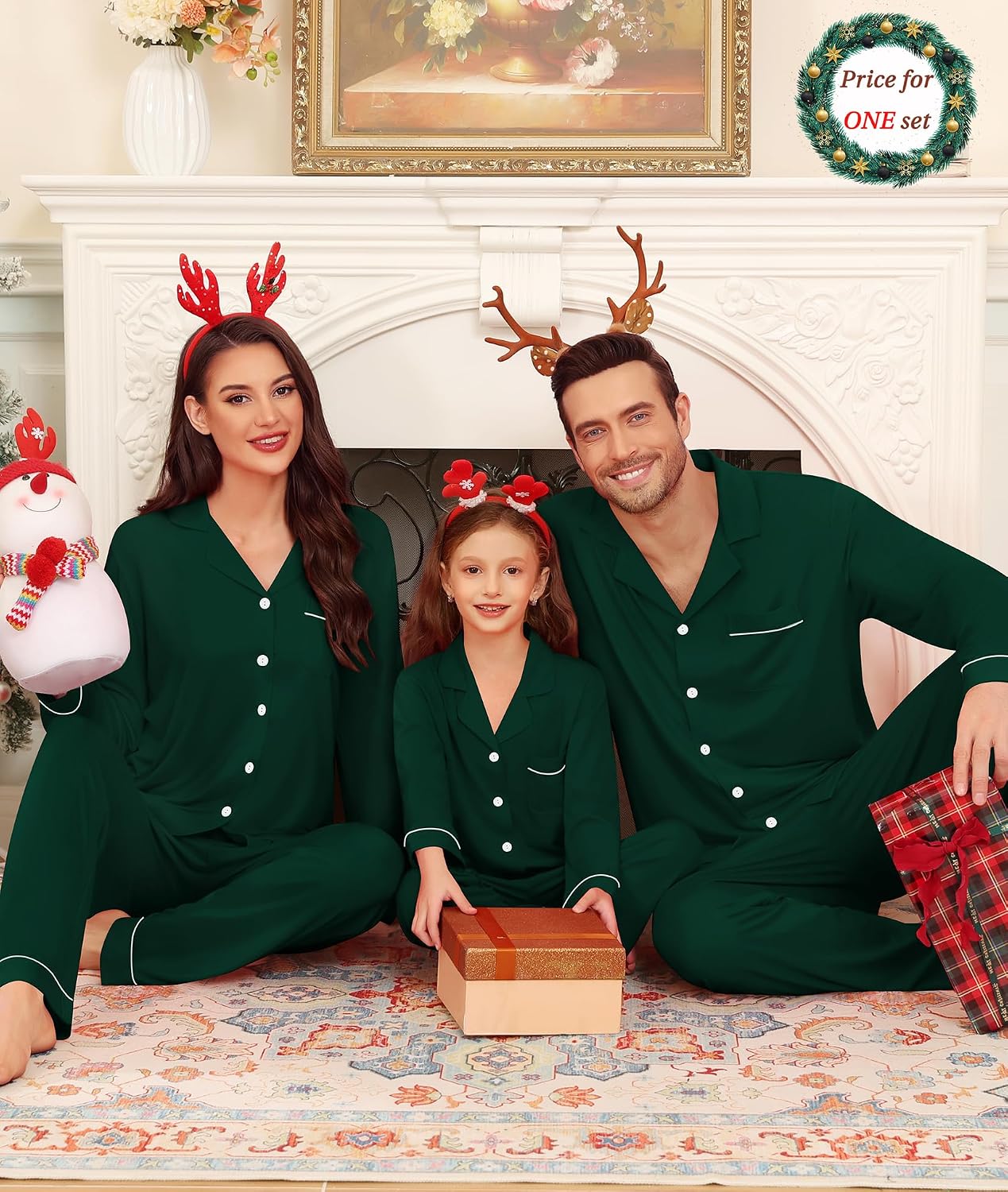 SWOMOG Matching Family Christmas Pajamas Set Modal Long Sleeve Button-Down Sleepwear Family Festival Party Xmas PJs Sets