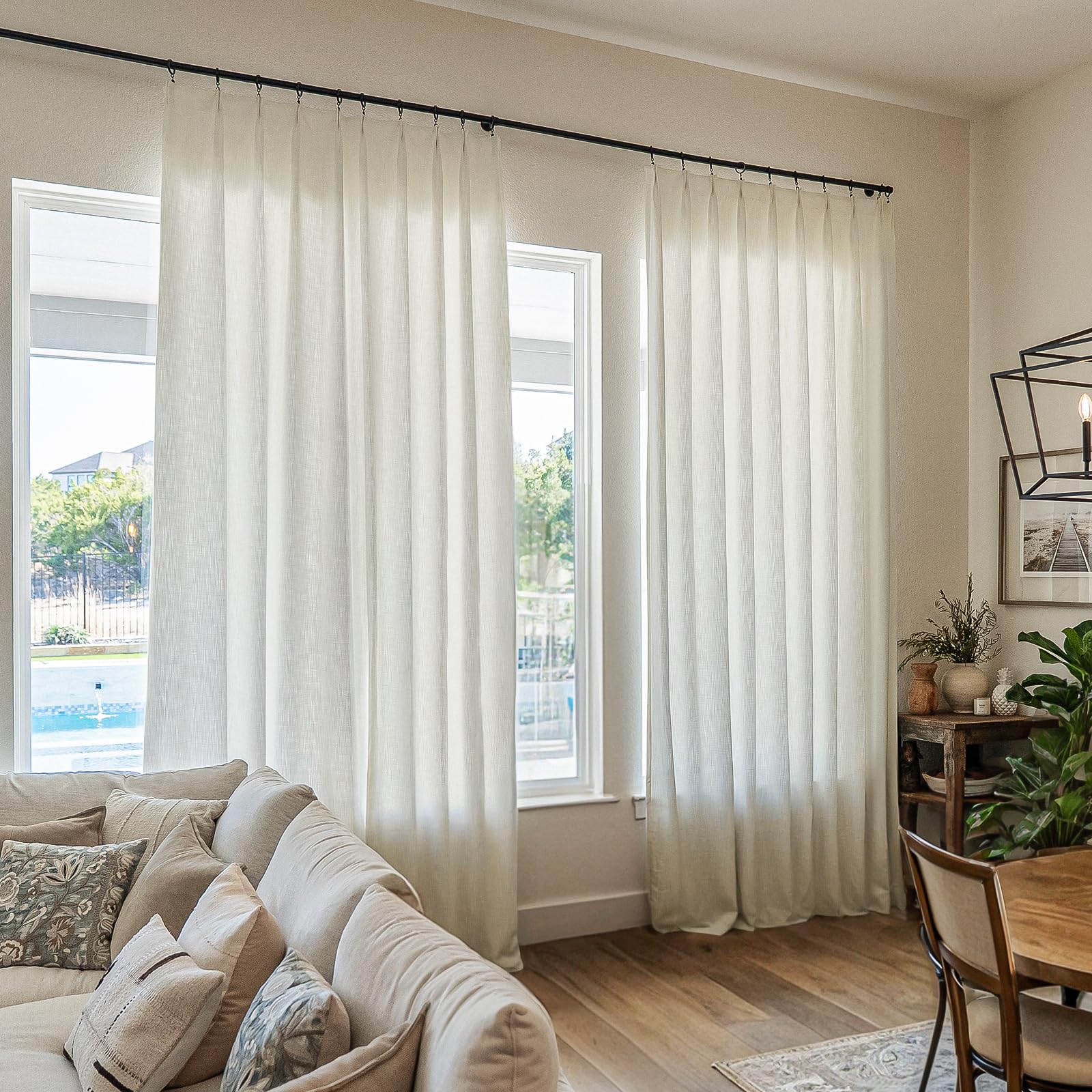 TWOPAGES Creamy White Pinch Pleated Curtains 96 Inches Long for Living Room, Heavyweight Linen Textured Cotton Curtains Light Filtering Drapes (Set of