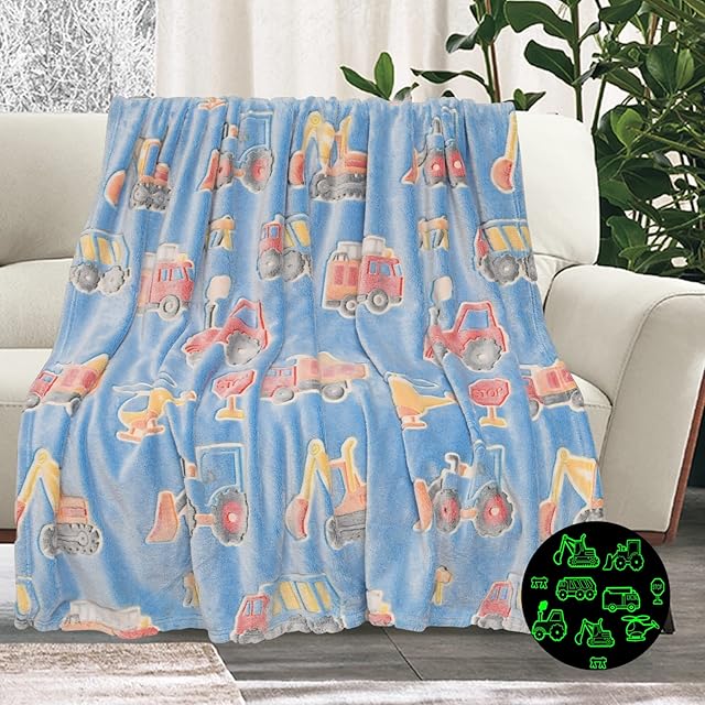Awaytail Glow in the Dark Truck Blanket, Fleece Blanket, Kids Blanket Decorated with Glowing Car, All Season Throw Blanket for Kids, 130x150cm