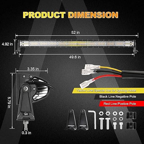 Miniatura 2 de Auxbeam Barra de luz LED de 50 pulgadas, luces estroboscópicas curvadas de 288 W, 6 modos de inundación, haz combinado de luz antiniebla para