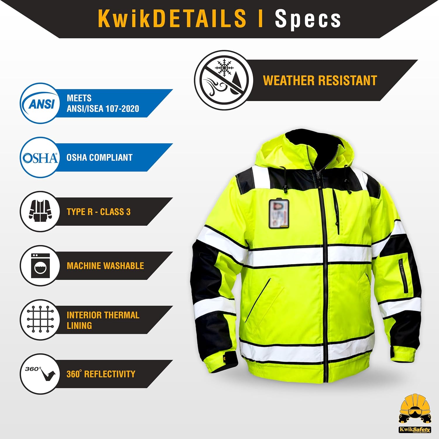 KwikSafety Safety Bomber Jackets Class 3 ANSI OSHA Hi Vis Reflective PPE image 5