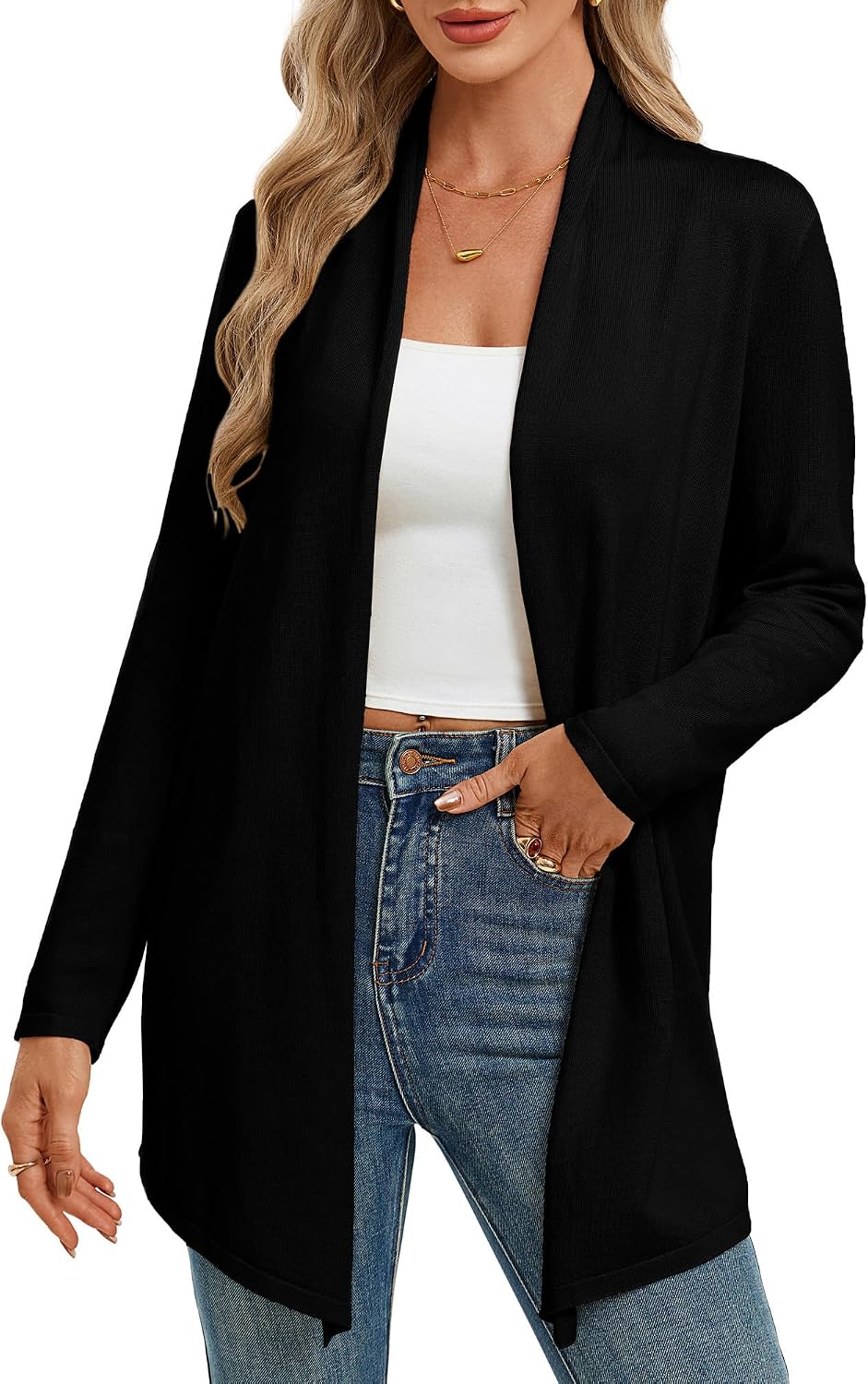 GRACE KARIN Womens Lightweight Sweaters Long Cardigans, Black, XX-Large