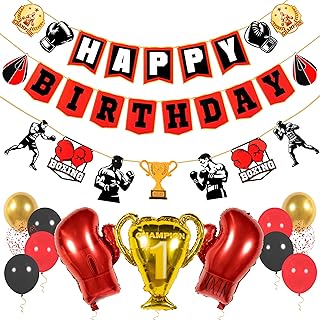 Pirese Boxing Party Decorations, Happy Birthday Banner Kit with Balloons, UFC and Fight Night Decor, Boxing Theme Birthday Supplies for Boys or Men
