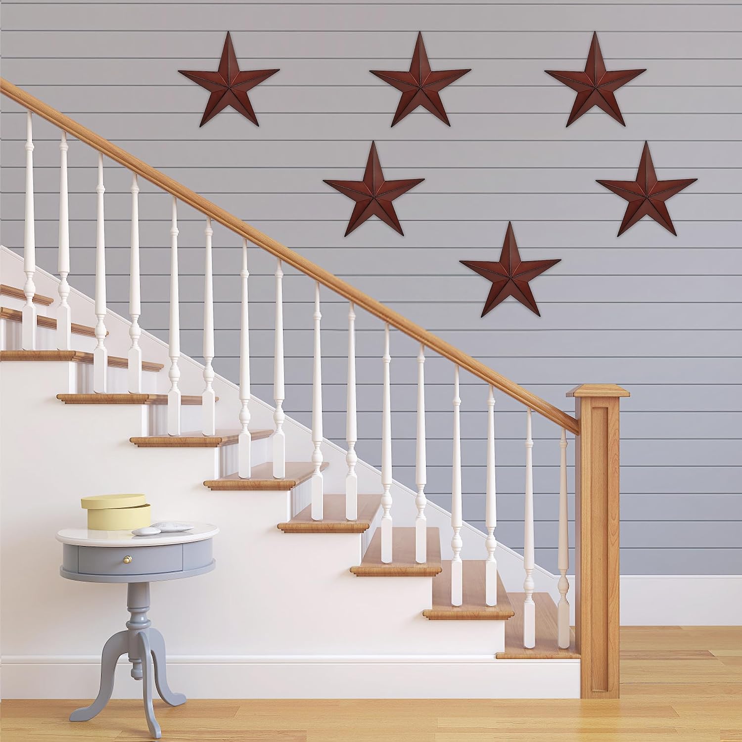 VIVICOMFY 6"（6pieces Red Black Barn Star Texas Stars Art-Metal Stars for Outside Rustic Vintage Western Wall Decor Country Home Farmhouse Wall Decorations