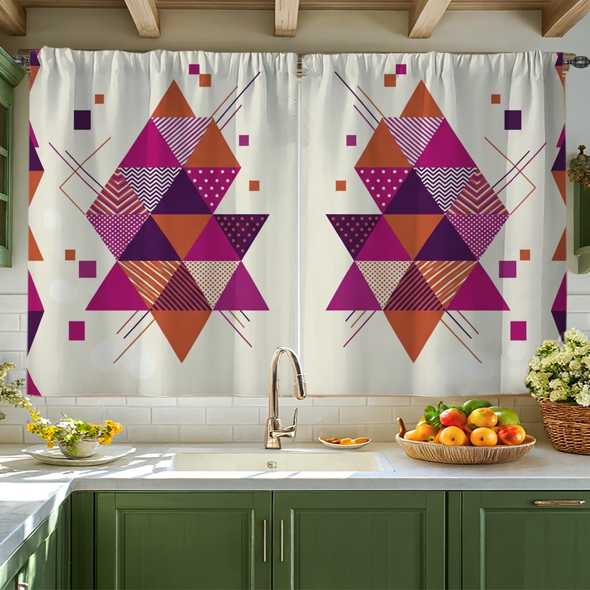 Rideaux de cuisine pour fenêtres au-dessus de l'évier avec motif géométrique moderne