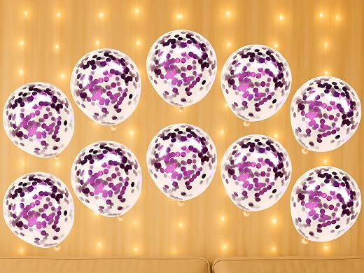 Mystic Toy Store 10 Pcs Confetti Balloons for Birthday Decoration Kit Purple Boys Girls Kids Men Women Pack Items Itm Set ...