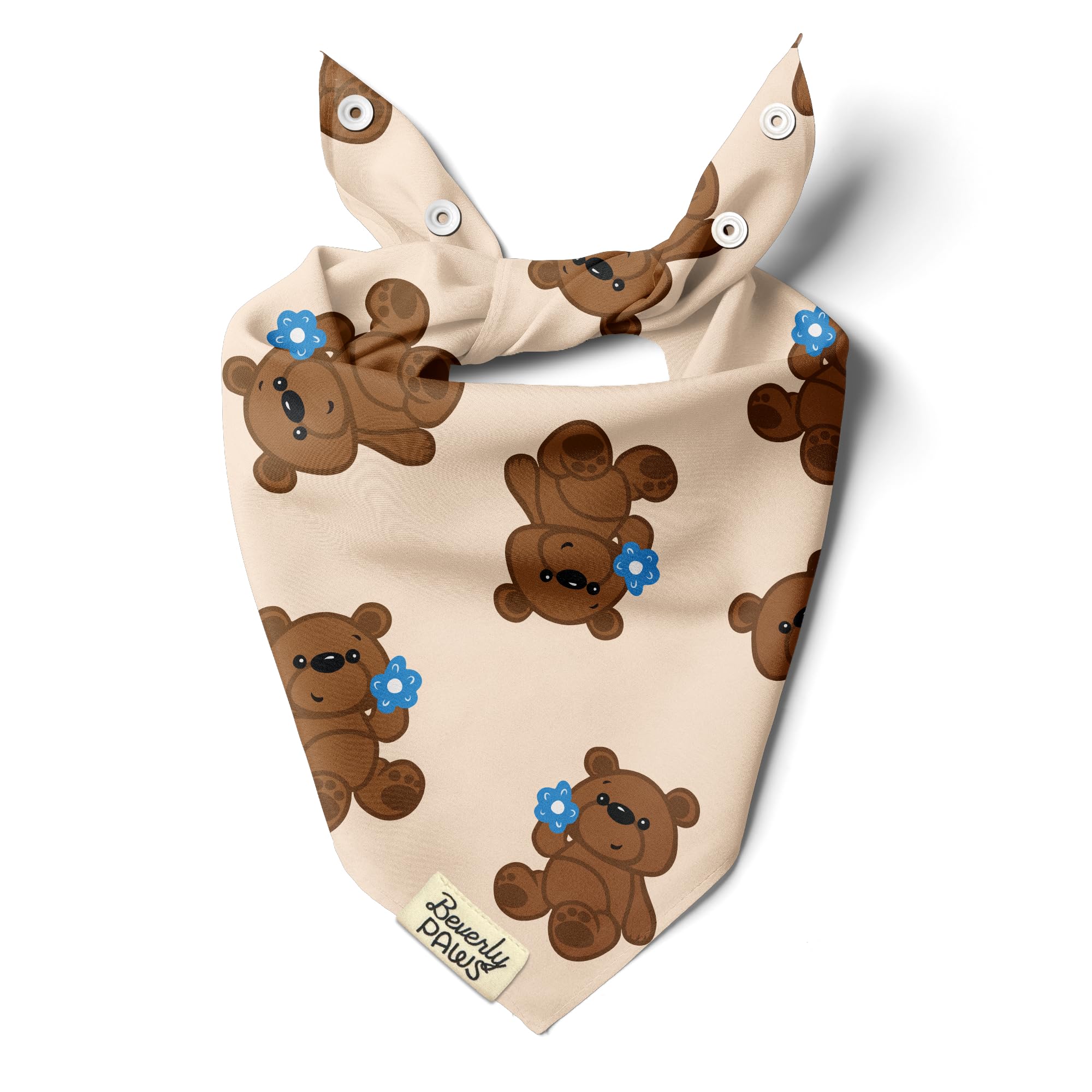 BeverlyPaws Snap-On Dog Bandana for Small Medium Large Pets, Dogs Cats Adjustable Handkerchief Scarf for Girl & Boy, Funny Cute Puppy Apparel & Accessories (Teddy Bears, X-Large) — image 1
