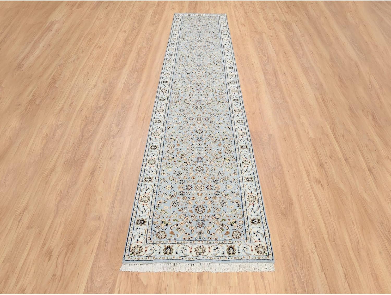 Light Blue Nain with All Over Flower Design 250 KPSI Wool Hand Knotted Runner Oriental Rug (2'6"x13'9")