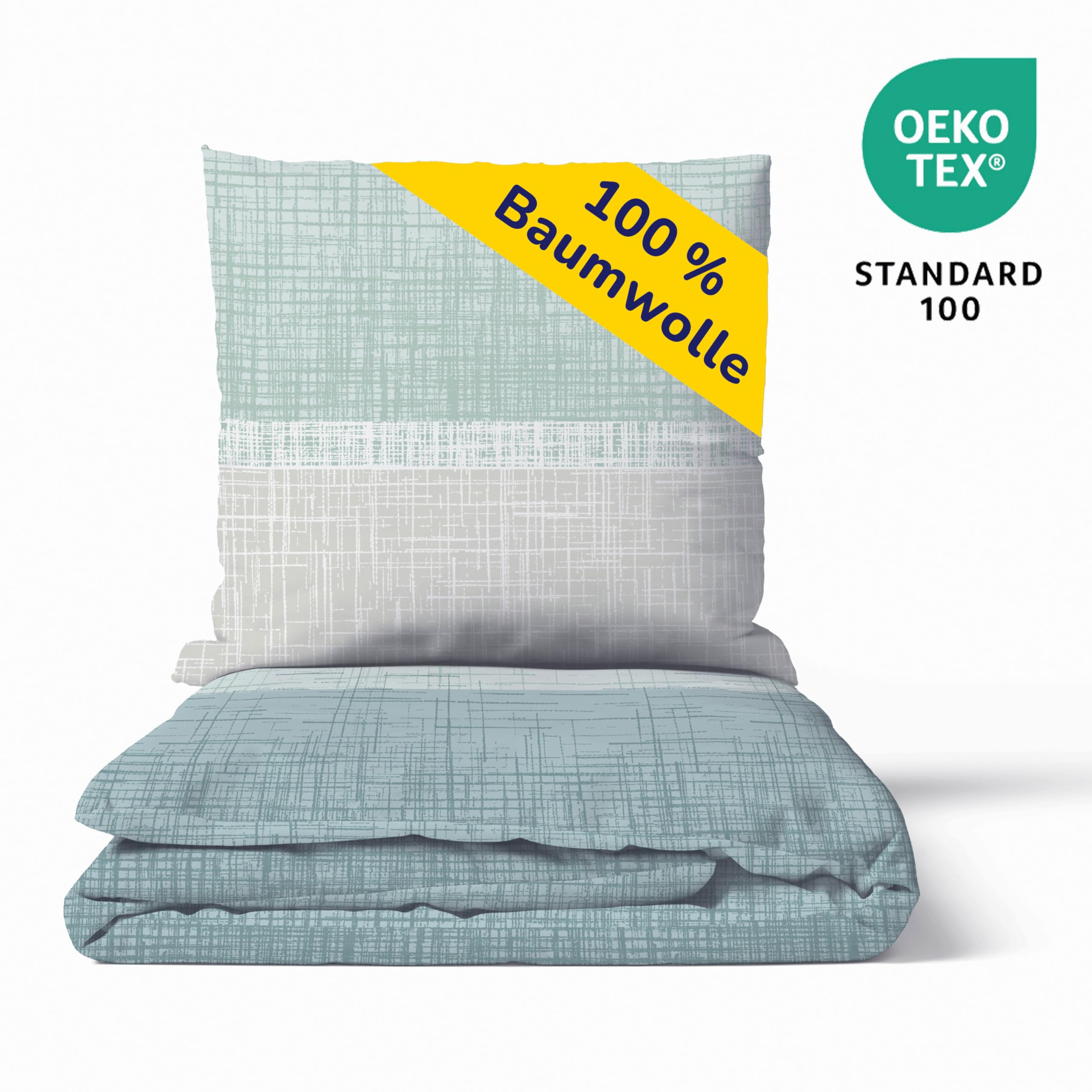 Träumschön Bettwäsche aus 100% Baumwolle 155x220 + 80x80 cm Salbei Mint | Renforcé Bettwäsche mit Reißverschluss, leicht, atmungsaktiv, bügelfrei, ideal für Frühling, Sommer, Made in EU, OEKO-Tex