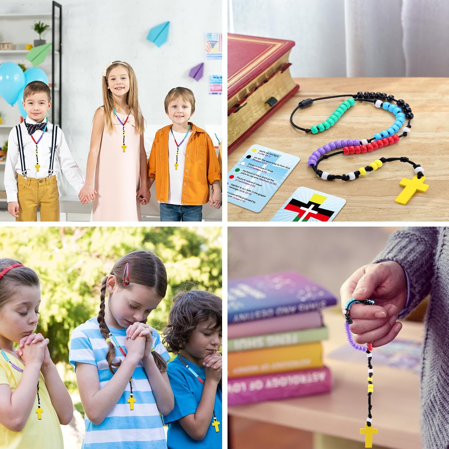 Ferreve 24 Set The Salvation Story Rosary Making Kit Make Your Own Beaded Rosary Craft Kit Bulk Salvation Necklace with Christian Bible Cards Sunday School Crafts for Kids and Home Activities
