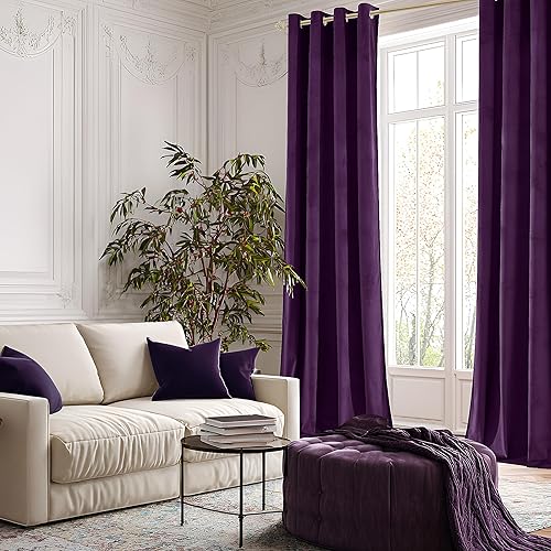 Miniatura 6 de Cortinas opacas de terciopelo morado oscuro de 108 pulgadas de largo, con ojales, para dormitorio, bloqueo de luz, aislamiento térmico, juego de 2