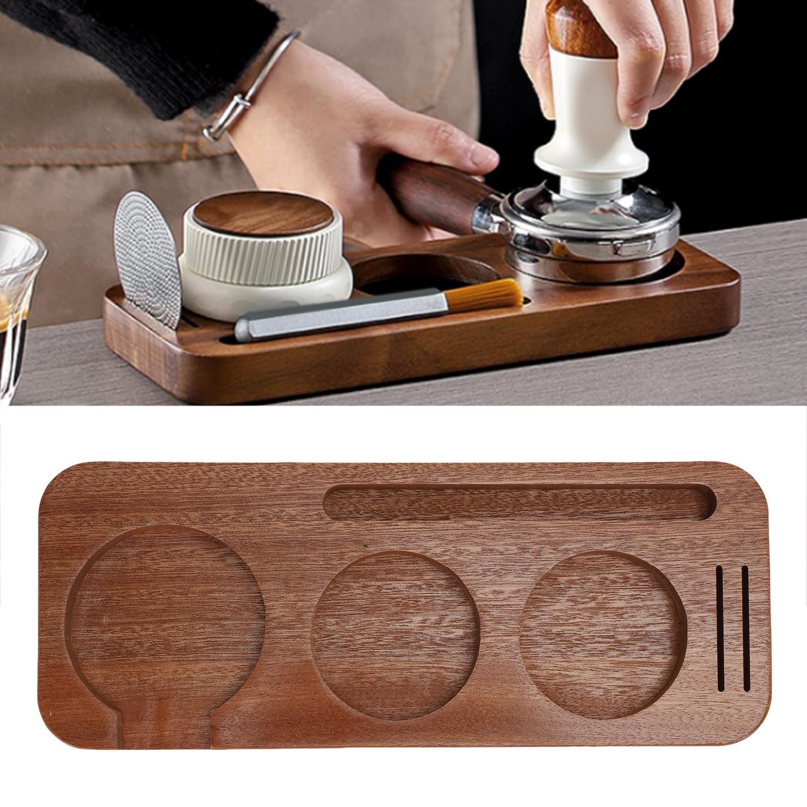 Tamping-Station für 51 mm Siebträger, Walnussholz, Kaffee-Tamper-Aufbewahrungsständer für Zuhause, Café