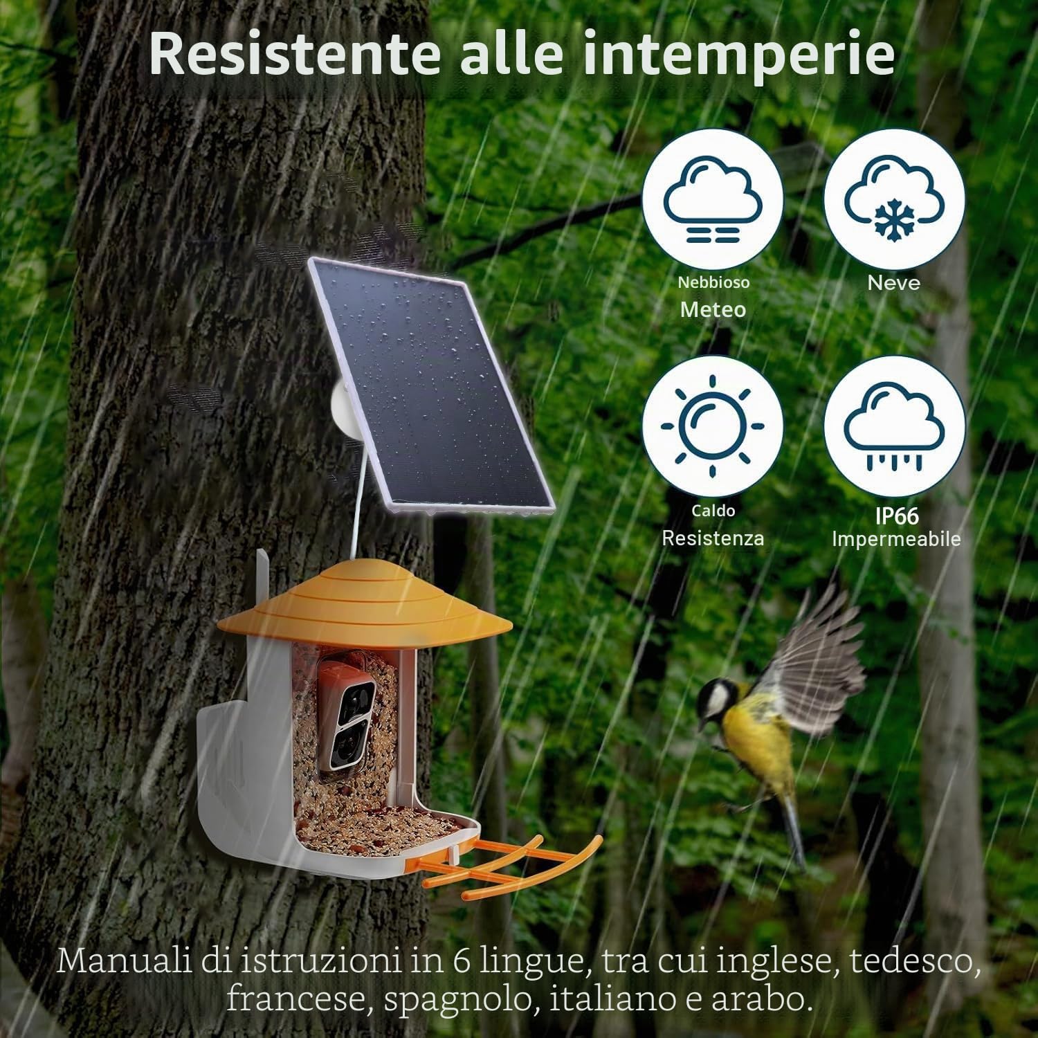 Pannello solare da 3W/5V con batteria integrata da 6000mAh, porte DC/USB-C/Micro USB, ricarica multi-dispositivo, compatibile con Ring, eufy, Reolink, Blink e altre telecamere, nonché dispositivi a