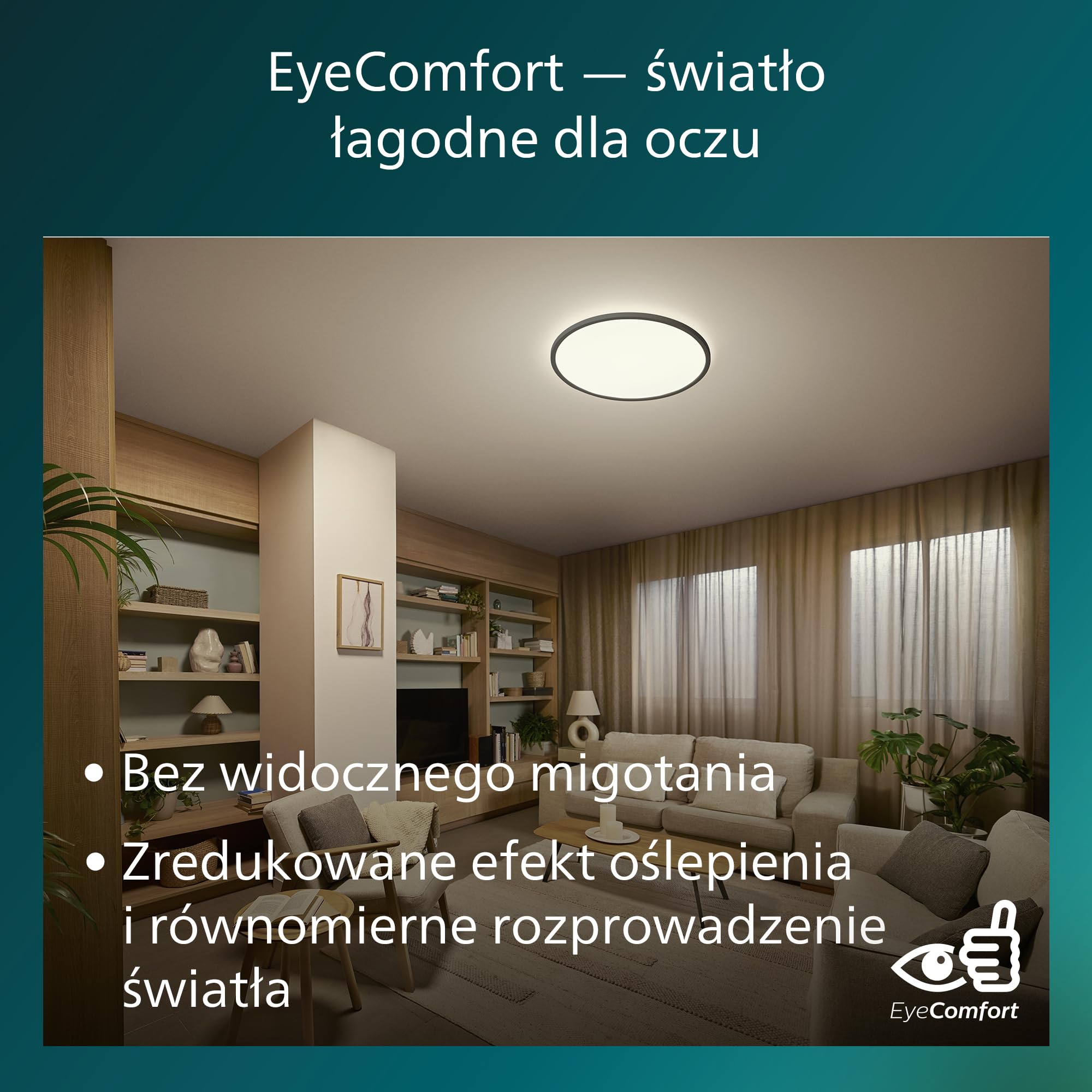 Philips Superslim — oprawa sufitowa z pilotem, 5 gotowych scen świetlnych, płynne przyciemnianie do 1%, łatwe sterowanie, prosty montaż, smukła konstrukcja, 22 W, okrągła, czarna