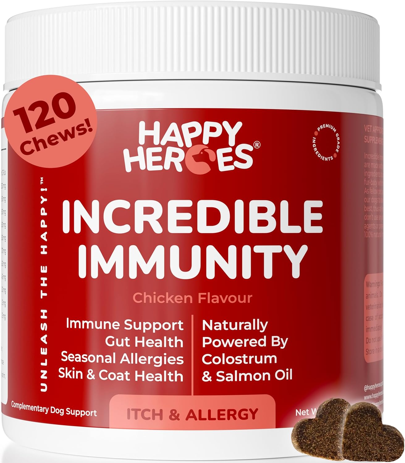 Incredible Immunity Dog Treats, 100% Natural Supplement for Allergy & Itch Relief, Soothes Itchy Skin, Ears, Paws, Eases Scratching & Licking, Boosts Immune & Gut Health, 120 Soft Chews
