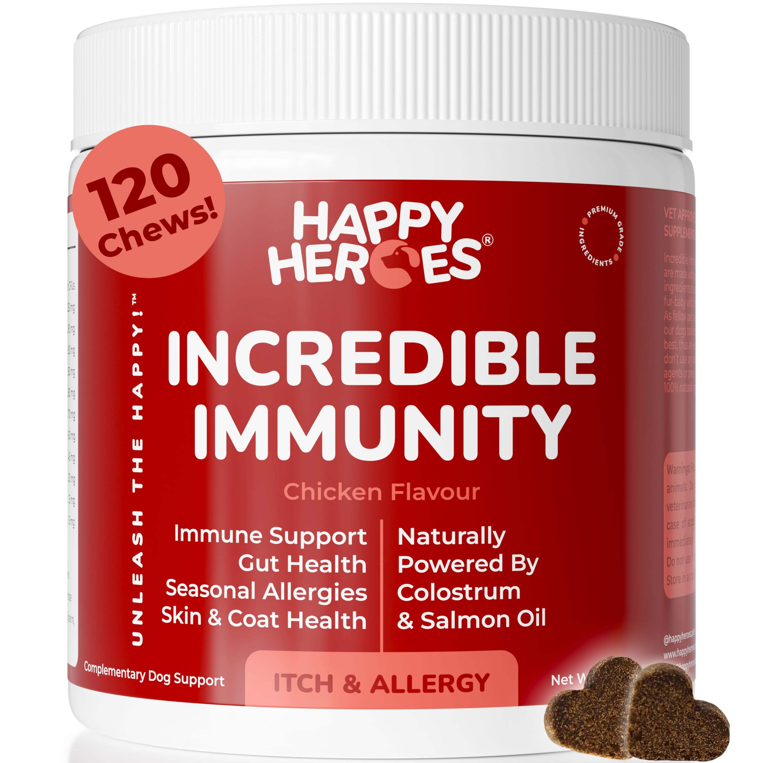 – Incredible Immunity Dog Treats, 100% Natural Supplement for Allergy & Itch Relief, Soothes Itchy Skin, Ears, Paws, Eases Scratching & Licking, Boosts Immune & Gut Health, 120 Soft Chews