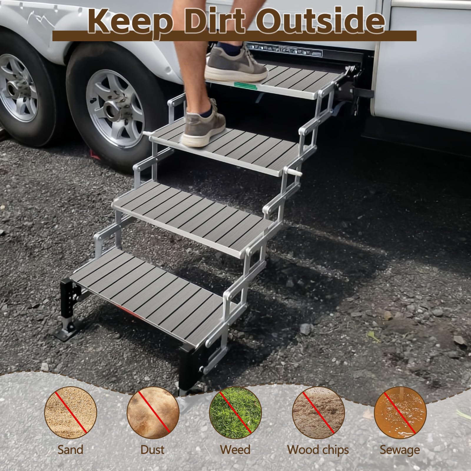 Paquete de 4 fundas para escalones de caravana, 24 x 7.5 pulgadas, almohadillas antideslizantes de espuma EVA, autoadhesivas y recortables para caravanas, remolques, color gris oscuro