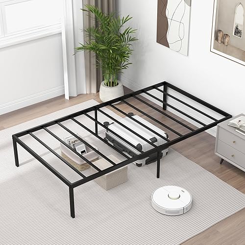KOMFOTT Base de cama de plataforma metálica de tamaño individual de 14 pulgadas, base de cama metálica resistente con espacio de almacenamiento