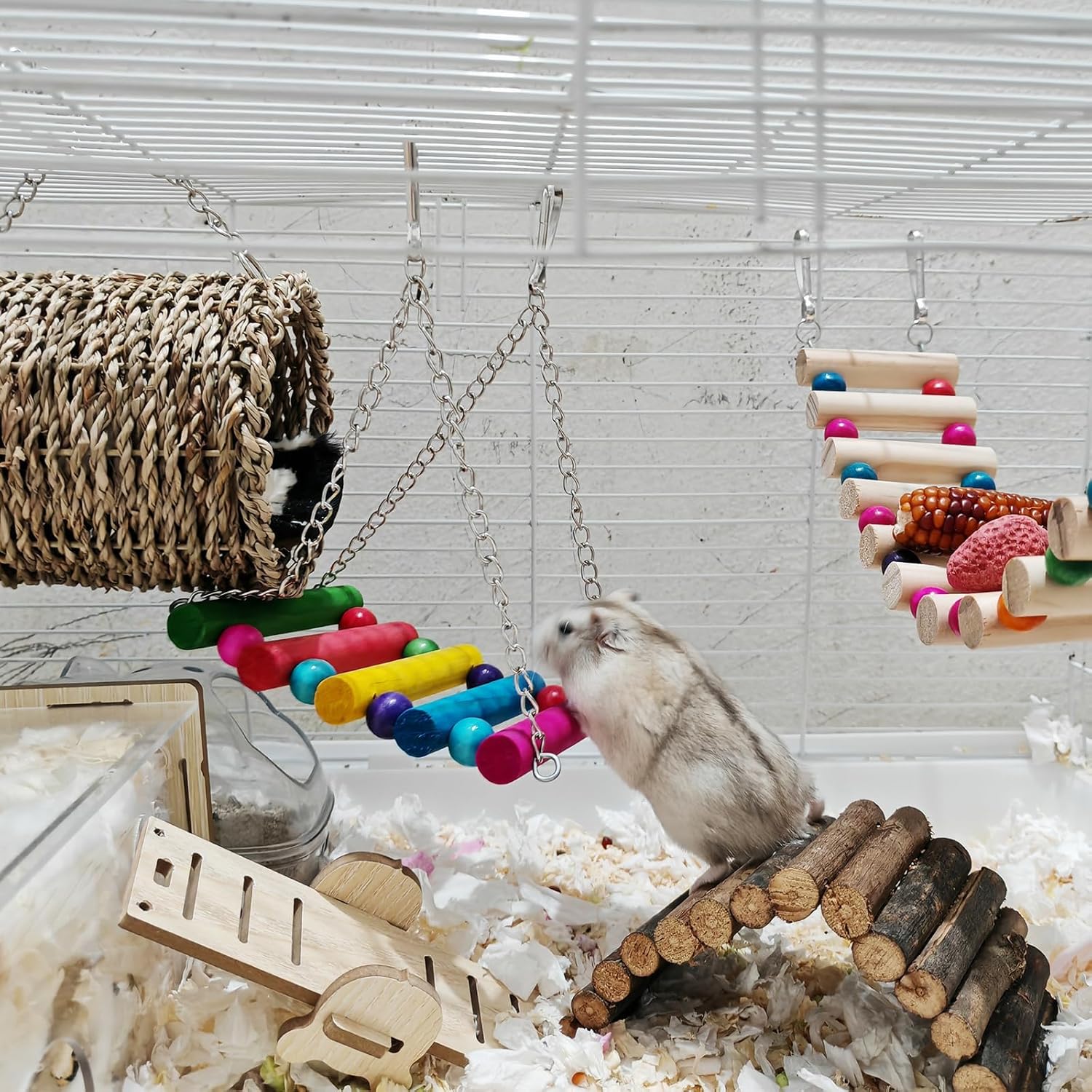 Hamiledyi Hamster Hanging Hammock Basket 3 Piece Wooden Rat Ladder Swing Set Cage Clmbing Toys for Syrian Hamster Sugar Glider Bird Mice Playing Sleeping 2 81TdVFpNOCL. AC SL1500