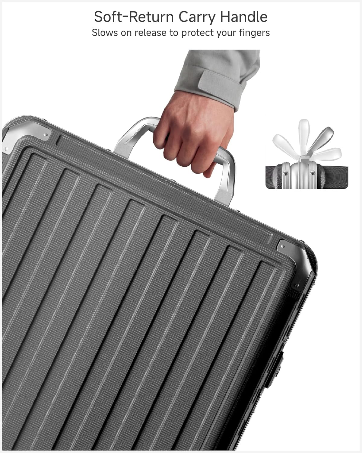 Carry On Luggage with Spinner Wheels, 8010S Aluminum Frame Zipperless Polycarbonate Hard Shell Suitcase (ZX-Core, Charcoal Metallic, 20 Inch)