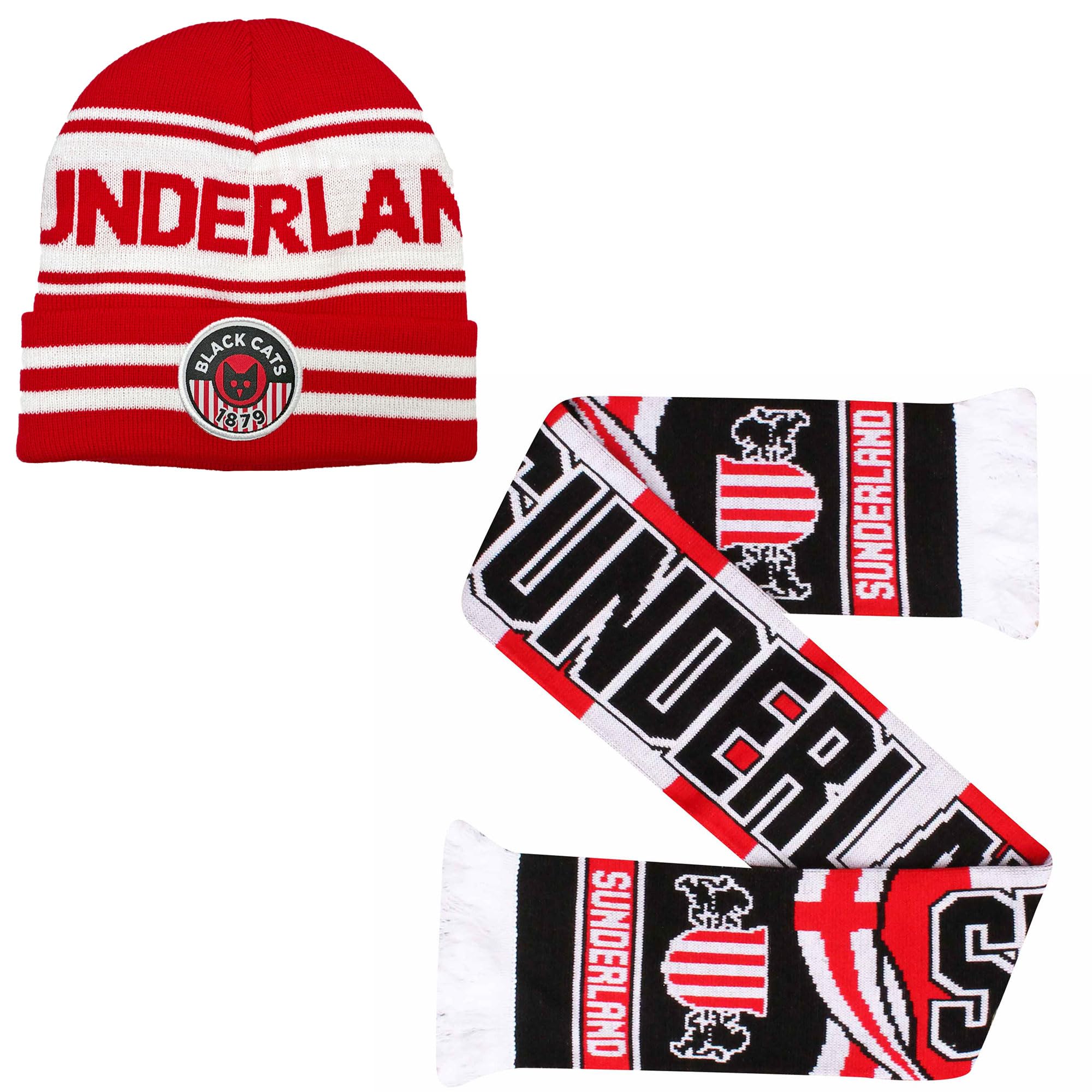 Beyond Happy Sunderland Football Bronx Hat & Scarf Set – Unisex Winter Beanie with Embroidered Club Patch (Hat and Scarf)
