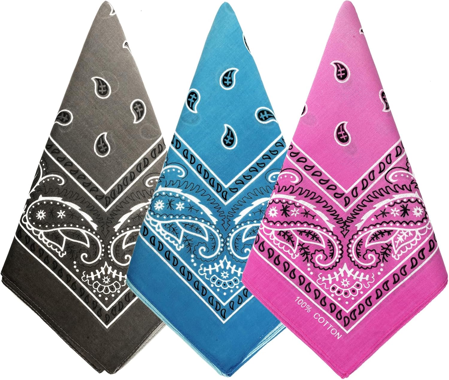 3 Pack 100% Cotton Paisley Pattern Bandanas Face Mask Square Scarf Headwear