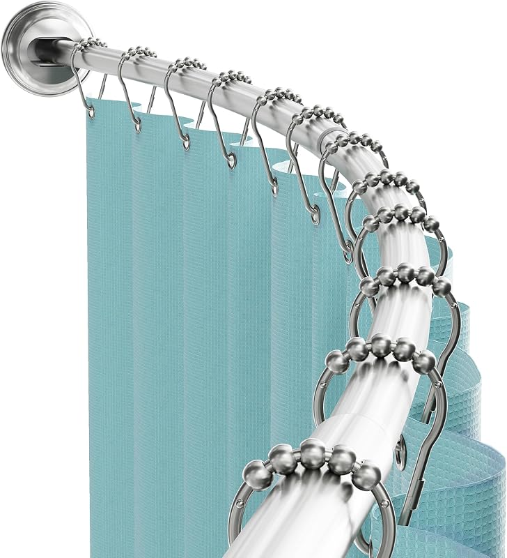Curved Shower Curtain Rod, No Drill, 50-72 Inch Adjustable Tension Shower Rod for Bathroom, Rustproof, Non-Slip, Adds Room in Shower, Satin Nickel
