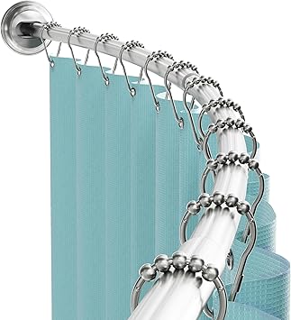 Zenna Home Curved Shower Curtain Rod, No Drill, 50-72 Inch Adjustable Tension Shower Rod for Bathroom, Rustproof, Non-Slip, A