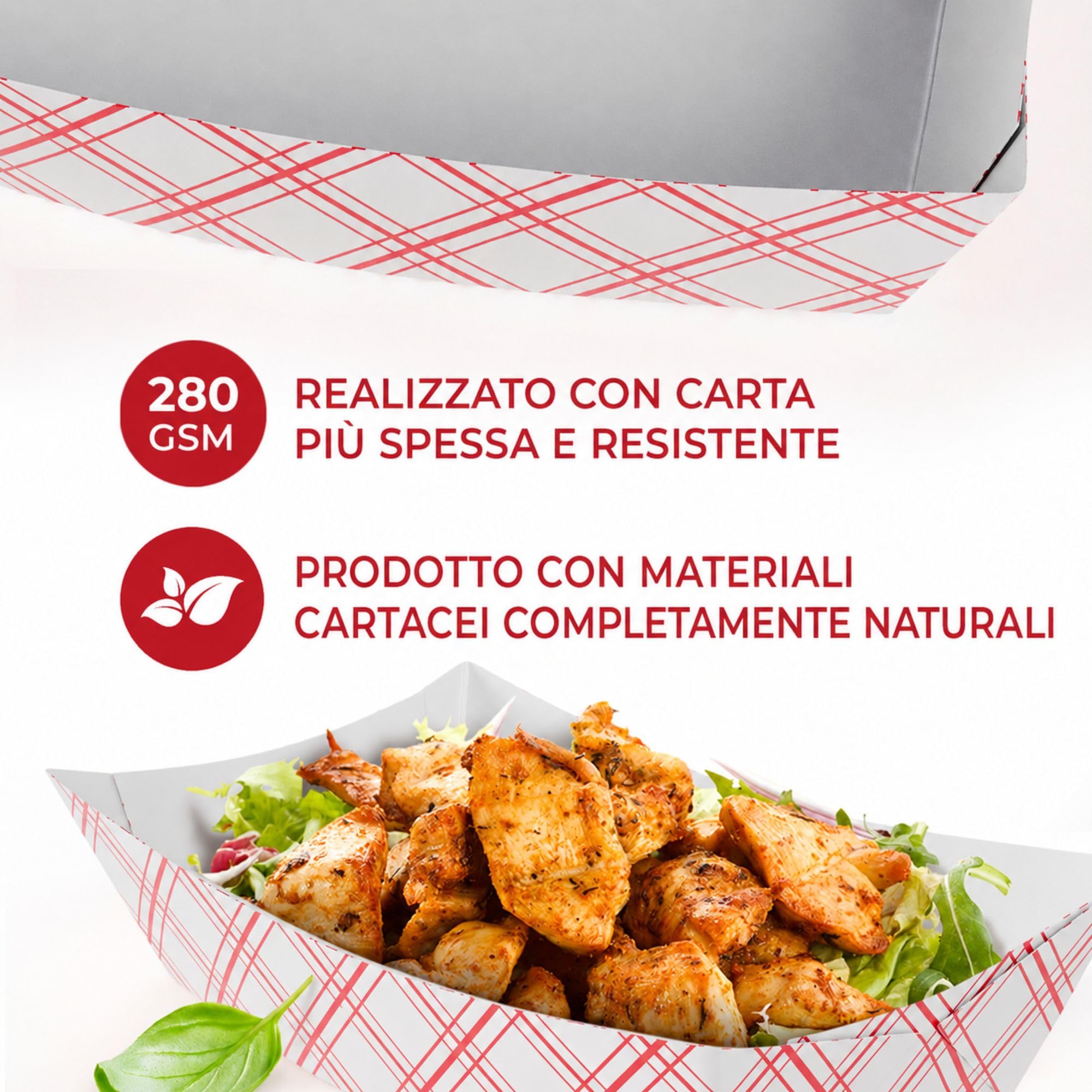 SPARGOS Food Boats Vassoi per alimenti 250 pezzi 1,4 kg carta rossa e bianca a prova di perdite congelatore usa e getta