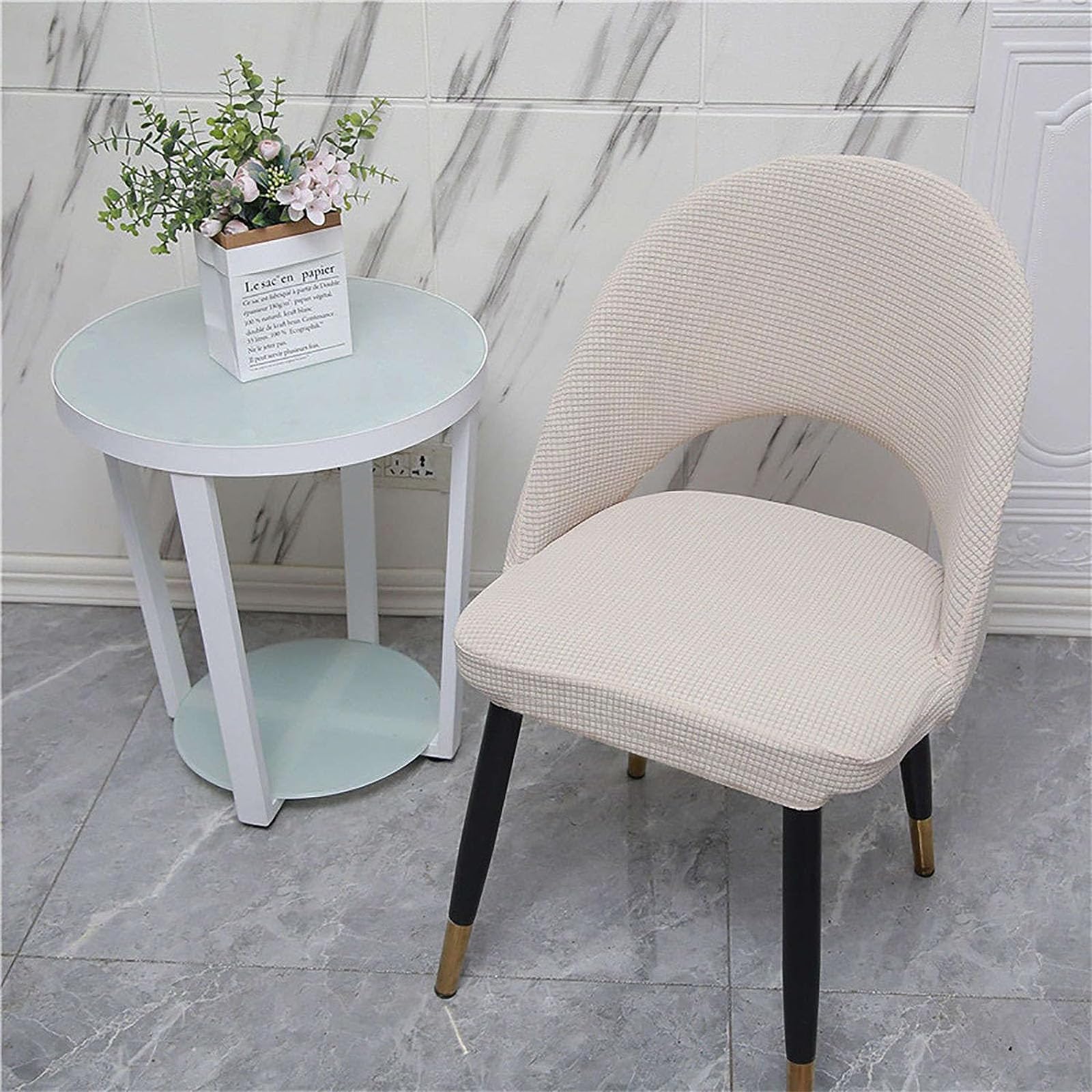 Leomix Funda elástica para Silla de Comedor, Fundas para sillas con Respaldo Curvo, Funda para Silla Decorativa sin Brazos, para Sala de Estar, Dormitorio, Oficina en casa, tocador,L,6pack