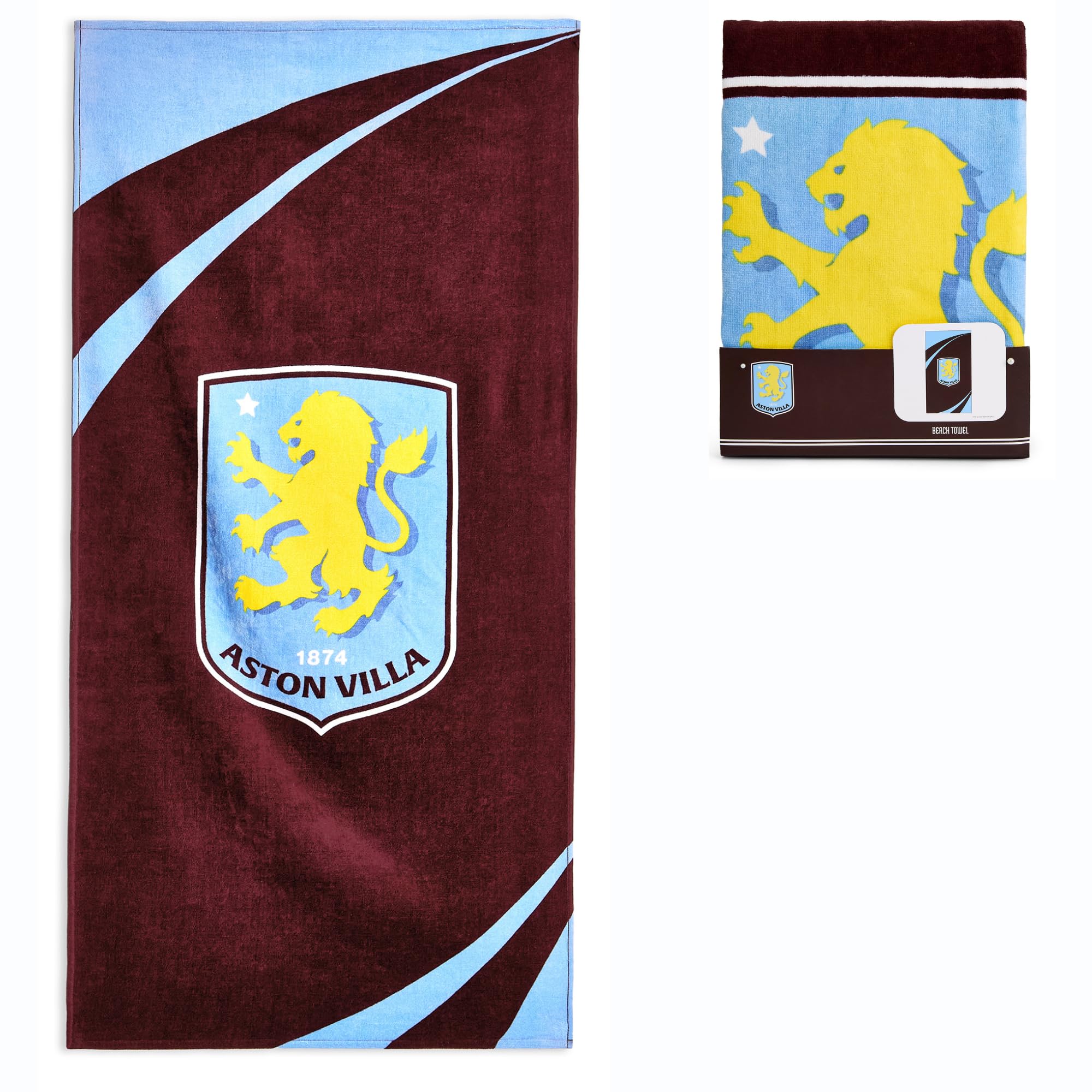 Aston Villa Beach Towel – Official Licensed 100% Cotton – Large 140 x 70 cm (55 x 28 in) – Perfect for Pool
