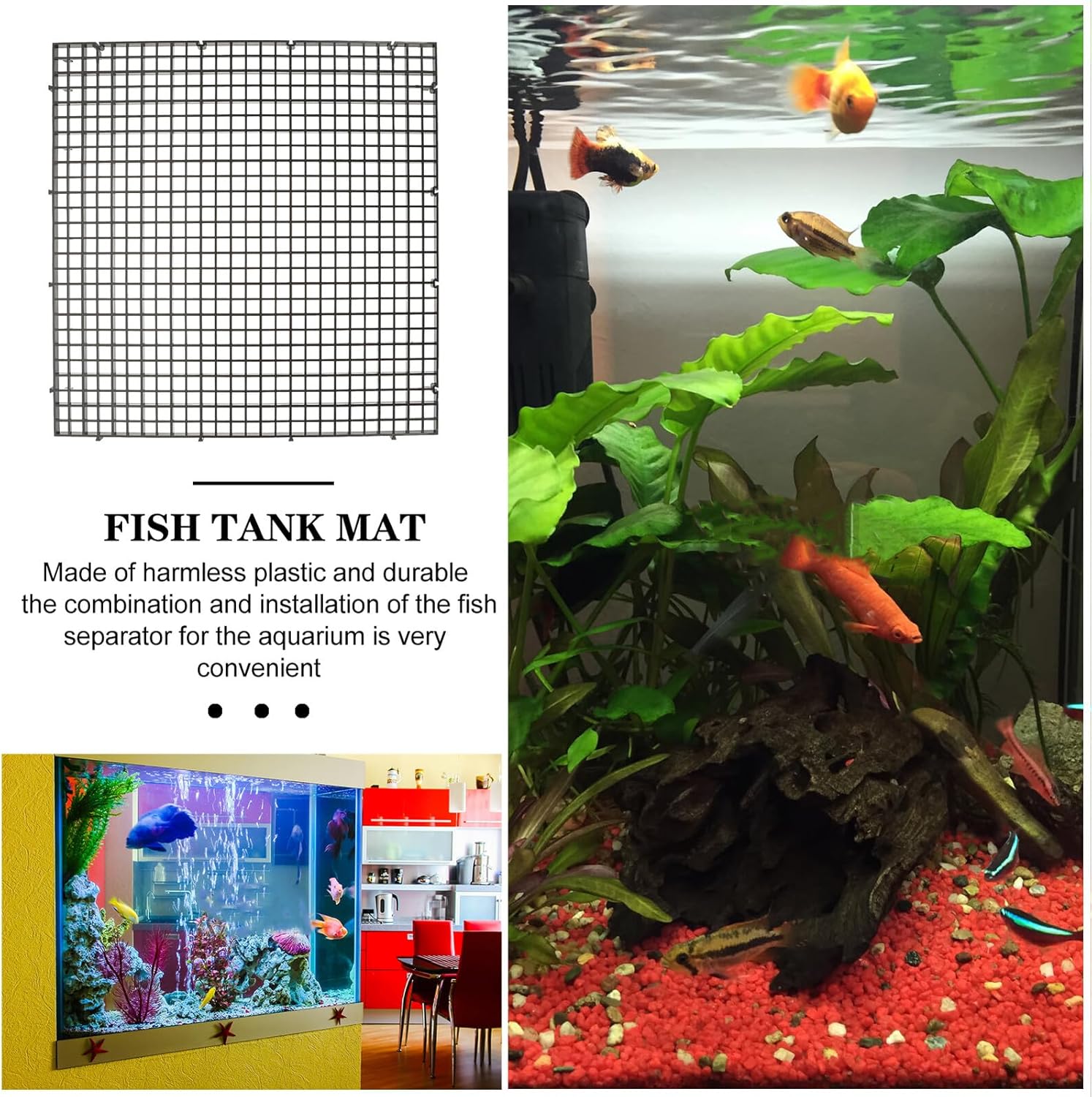 Fish Tank Divider Plates with Suction Cups, Aquarium Bottom Partition Grid, Removable and Connectable Isolation Boards 30x30cm, 18pcs Set for Fish Breeding and Aquarium Separation