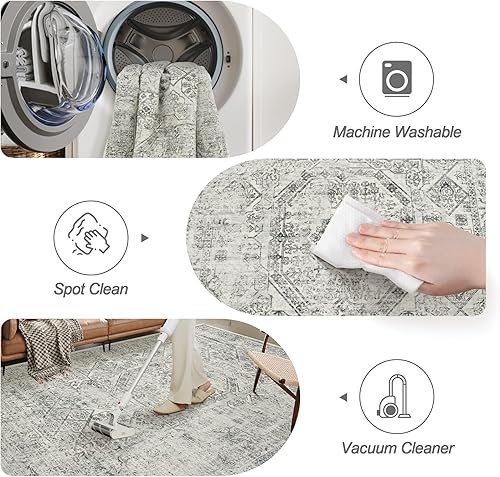 Miniatura 68 de Alfombras de Área de 9x12 para Sala de Estar, Alfombras Vintage Antideslizantes Lavables a Máquina, Alfombra Grande Ligera de Pelo Bajo para