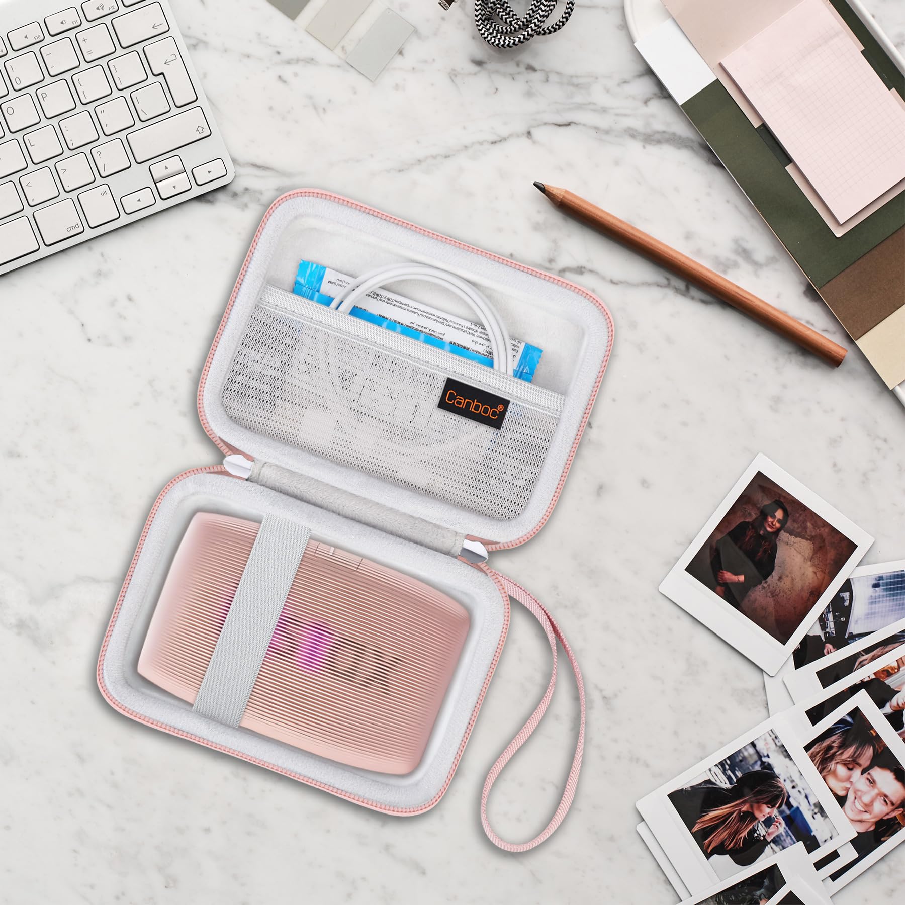Canboc Carrying Case for Fujifilm Instax Mini Link 3/2/1/ Instax Mini Link+ Smartphone Printer, Mesh Pocket fit Instant Film and Cable, Soft Pink (Case Only): Rose Gold
