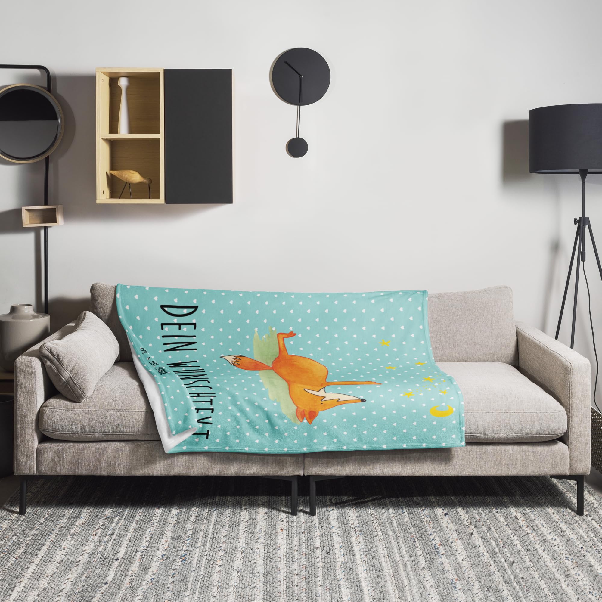 Mr. & Mrs. Panda Personalisierbare Kuscheldecke Fuchs Sterne - Personalisierte Geschenke, mit Namen, Optimistisch, personalisiert, Decke, Mond, Hoffnung, Romantik, Positiv