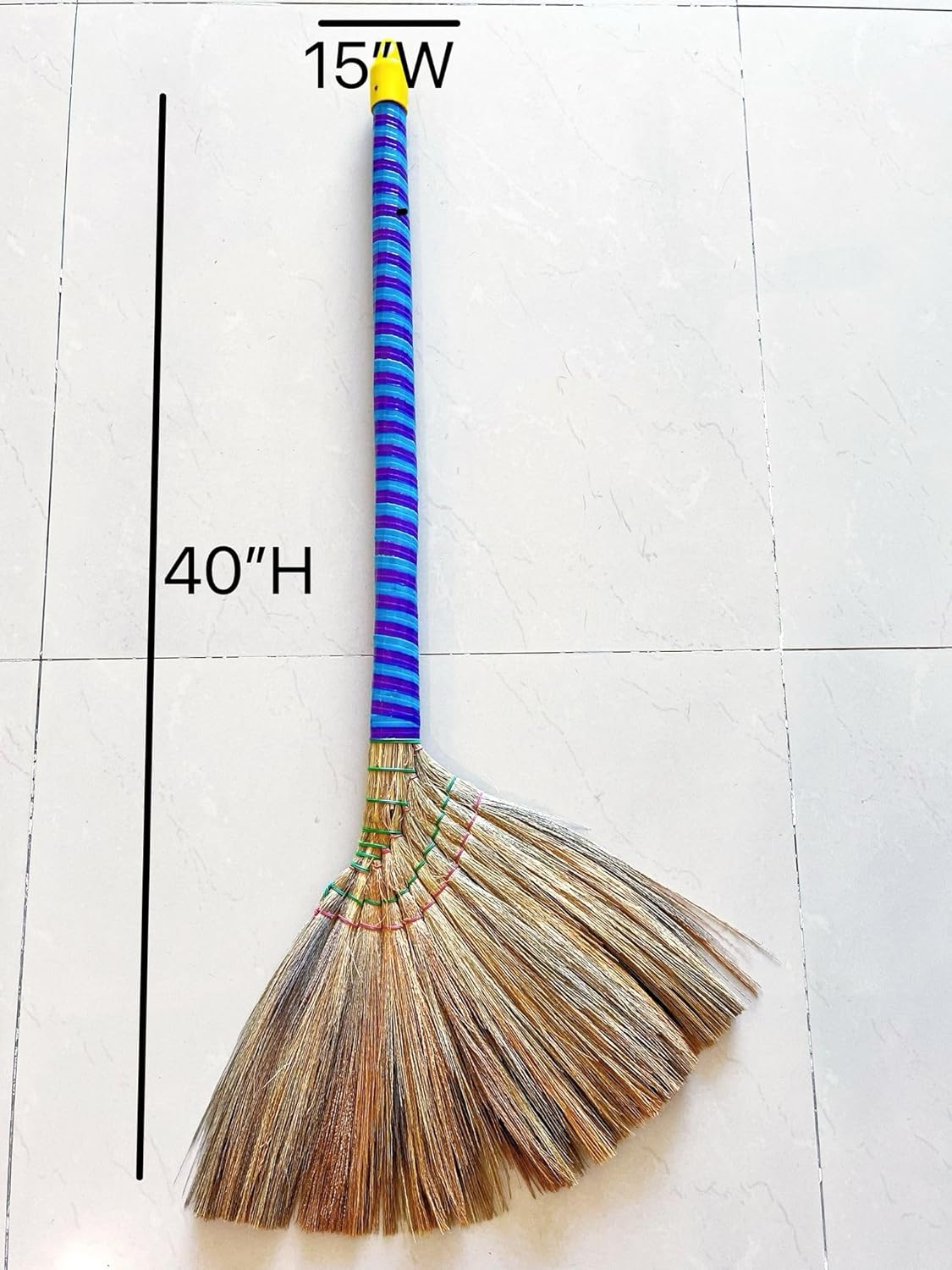 Authentic Handmade Asian Broom Set of 3 Packs - Premium Vietnamese Straw Broom, 40" Length